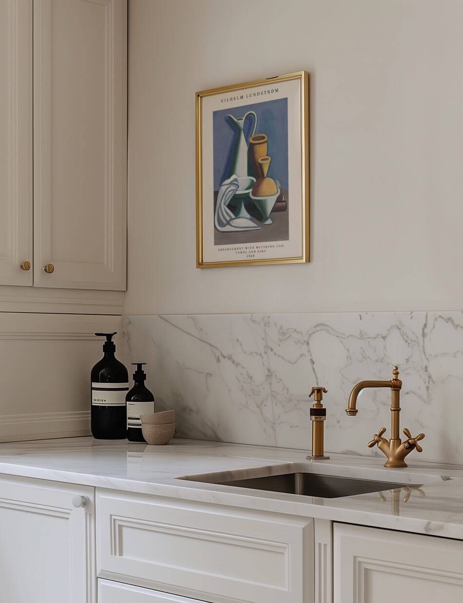 Arrangement with Watering Can, Towel and Jars - Vilhelm Lundstrøm