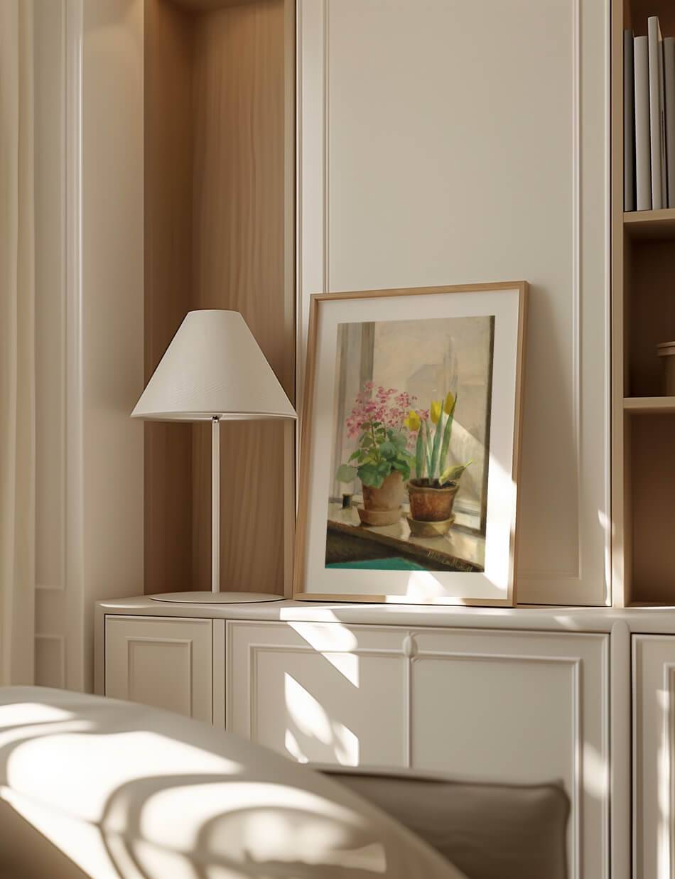 Opstilling med potteplanter i en vindueskarm - Emilie Mundt