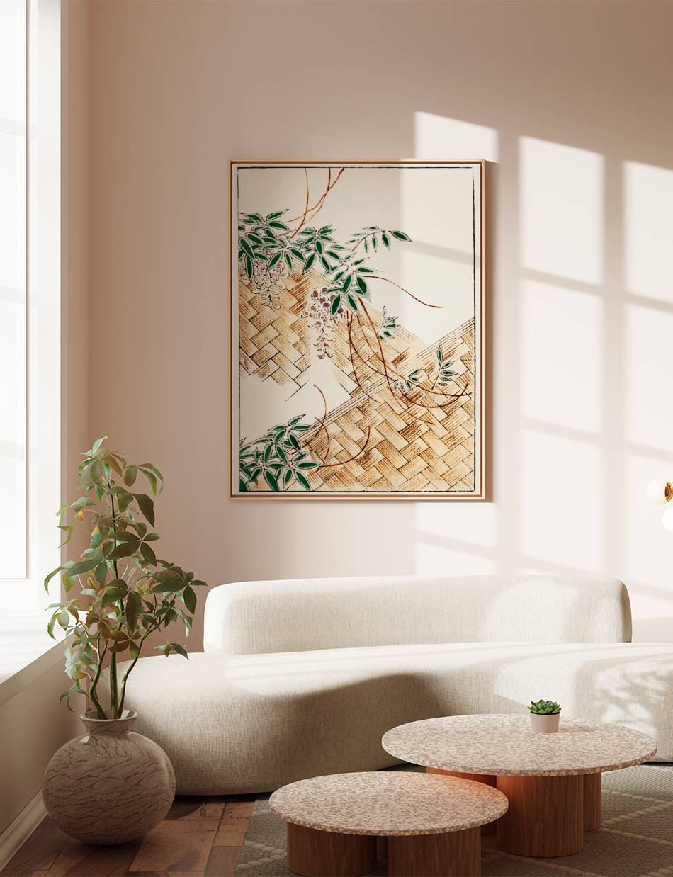 A room with a painting on the wall